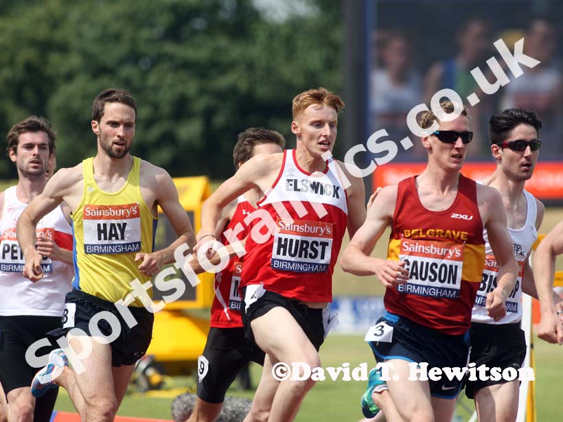 Phil Hurst (Elswick) up with the leaders with a lap to go in the 1500 metres.